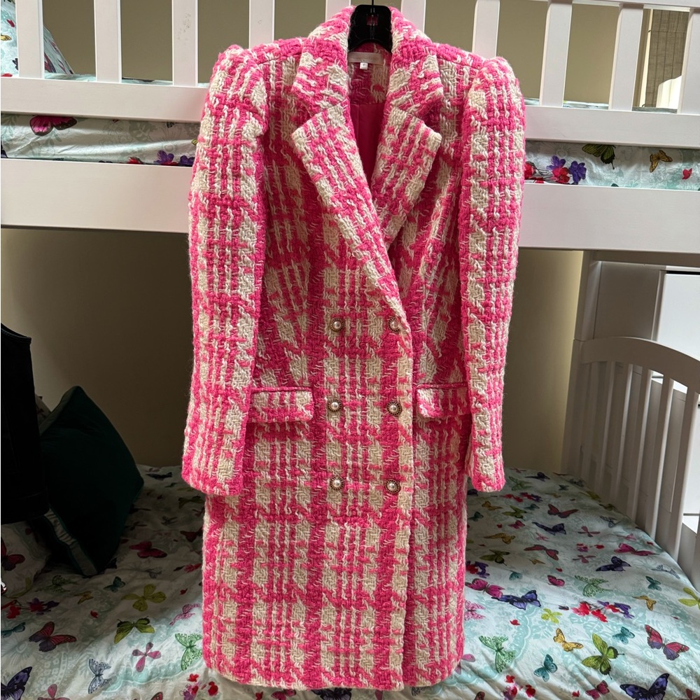 LoveShackFancy pink midi tweed coat NWOT - Asryn Coat